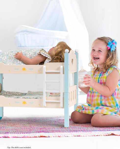20 Inch WRP10 ROBUD Baby Doll Crib, Wooden Baby Doll Beds for Dolls, Blue Baby Doll Bunk Beds with Tulle, American Girl