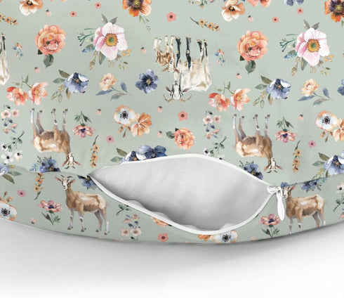 Goat Boho Floral Baby Nursing Pillow Covers for Boy Girl Farmyard Goats Retro Flowers Nursery Slipcovers