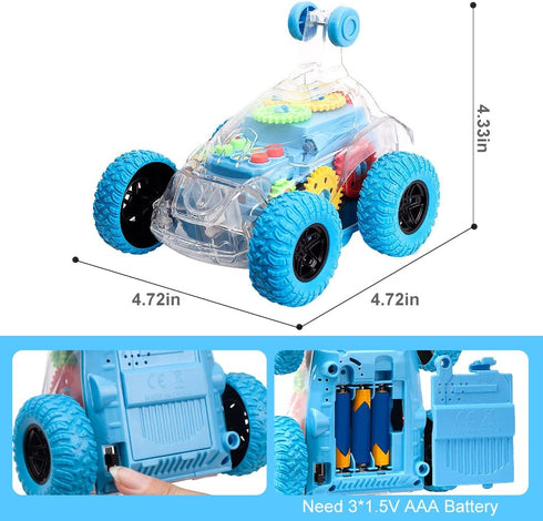 Car Toys for Boys, Monster Trucks with Music & Light, 360° Rotating Stunt Cars, Gift for Kids & Toddlers