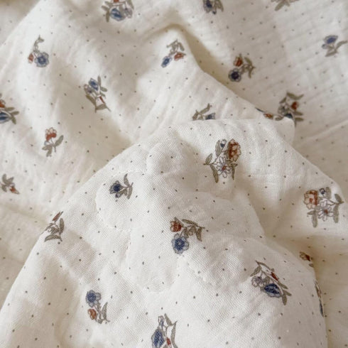 47x59 Inches BuLuTu Pansy Flower Pattern Toddler Quilt Crib Size, Muslin Cotton Kids Comforter with Lace Edges, Chic