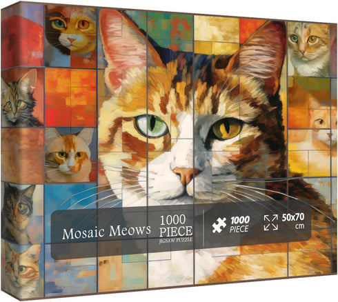 Cat Puzzles for Adults, 1000 Pieces, Funny Kitten Jigsaw Puzzles, Mosaic Meows Animal Puzzle
