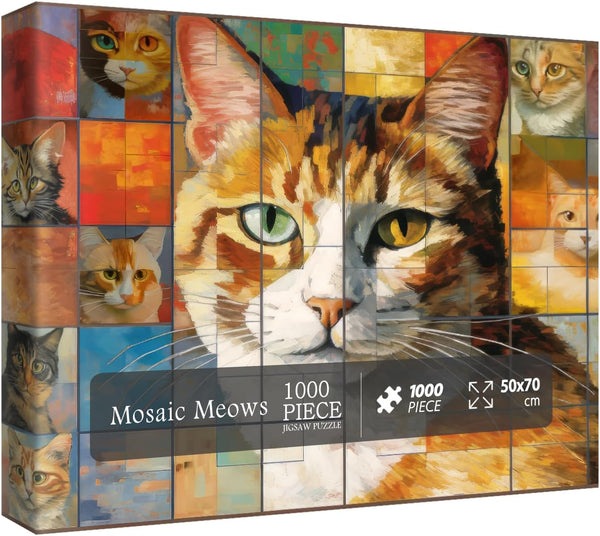 Cat Puzzles for Adults, 1000 Pieces, Funny Kitten Jigsaw Puzzles, Mosaic Meows Animal Puzzle