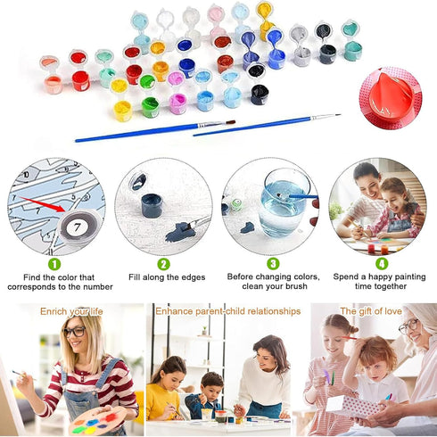 FLAJZ 4 Pack 5-8, 4-12, 8x8 Inch Paint by Numbers Kit for Kids, Easy Kids Paint by Number Kits Age DIY Color Canvas