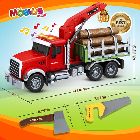 Playset 3-9 Timber Log Truck Toys for Boys - Logging Trucks for Toddlers - Friction-Powered Vehicle w/Lights & Sounds