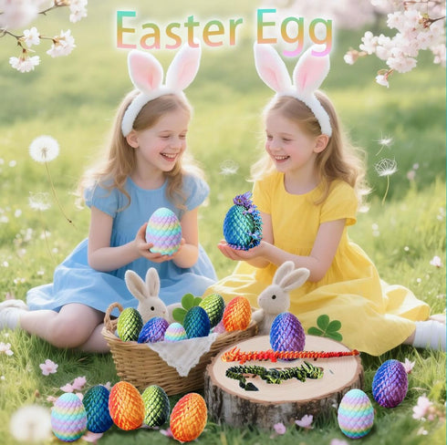 UXBSTM 3D 3D Printed Dragon Eggs with Dragon Inside, Mystery Crystal Dragon Easter Egg Fillers Toys, Articulated Fidget