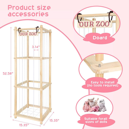 200 Fuilee Extra Large Stuffed Animal Storage for Corner Organizer,Premium Wooden Material with Elastic Cord Hold Up