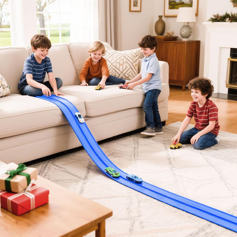 15Ft 4 1:64 4M 3 4 5 6 Flexible Race Track for Kids - Car Track with Vehicle in Scale, DIY Car Ramp Roll Up, Play Race