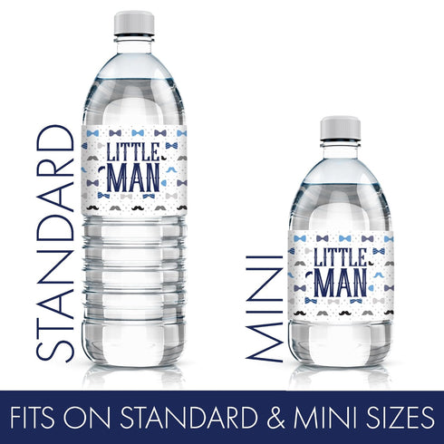 Little Man Baby Shower Water Bottle Labels | It’s a Boy | 24 Waterproof Stickers for Baby Boy Shower Decorations