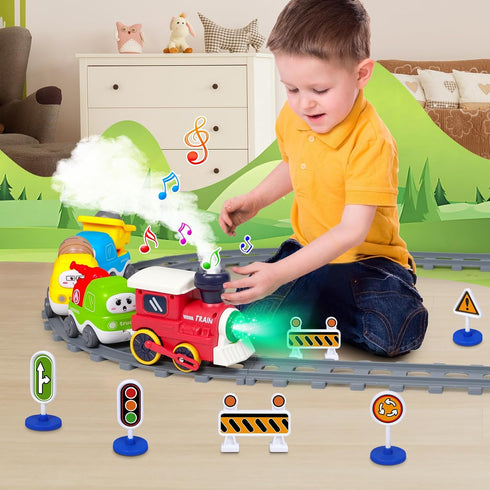 Set 3-5 4-8 Set 3 4 5 6 7 8+ Electric Train for Toddlers with Train Tracks Lights Up Steam Sign Realistic Music Sound