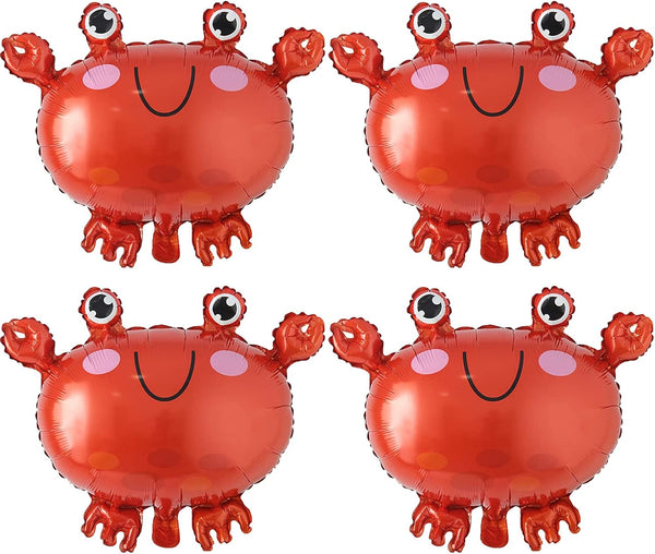 Cheosruy 4Pcs Crab Balloons Ocean Animal Foil Balloons for Birthday Baby Shower Ocean