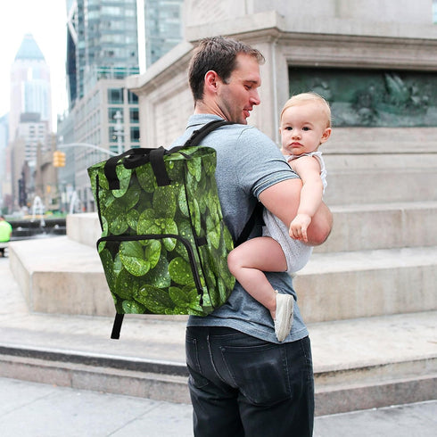 YANENDIE Backpack, Backpack Backpack Raindrops on Leaves Diaper Bag Unisex Travel Baby Diaper Bags with Stroller Straps