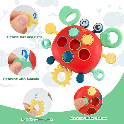 KADAYAYA 18 1 2 3 Montessori Baby Toy for Months, Teether Rattle Tissue Box Pull String Crab Toy, Infant Sensory Toys