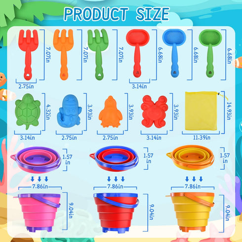 Fegalop 3 Packs Summer Collapsible Beach Toys for Toddler,Sandbox Toys for Kids Foldable Buckets with Sand