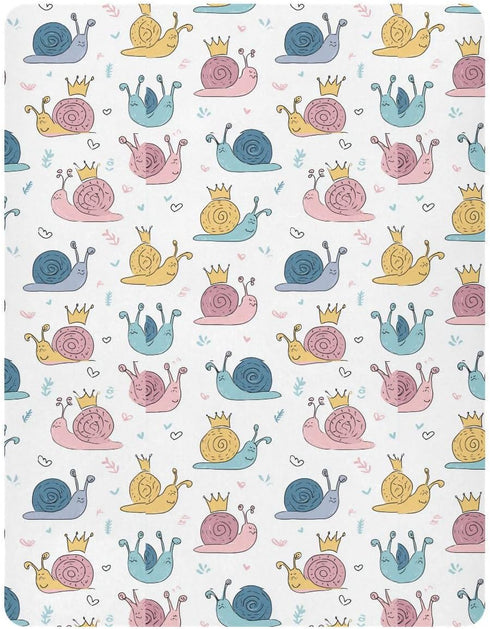 Vdsrup 39 27 5In Crib Sheets for Boys Girl Cute Snails Neutral Mini Crib Mattress Sheets Fitted, Crowns Toddler Baby