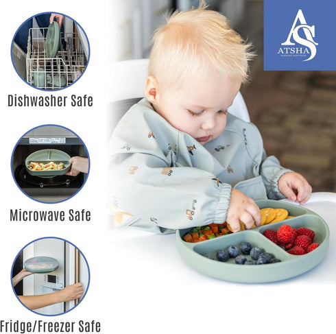 ATSHA Set 19 3 Set Silicone Baby Feeding - Pcs Baby Led Weaning Supplies, Suction Plate and Bowl, Sippy Cup, of Forks