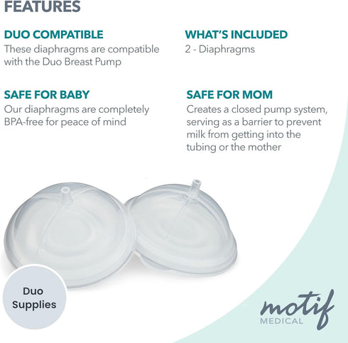 (Set 2) Motif Medical Plastic Diaphragms Replacement Parts - Compatible w/Duo Double Breast Pump - Durable Motif