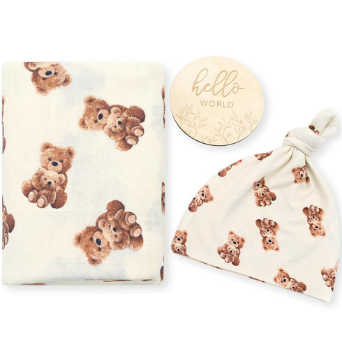 LifeTree Muslin Swaddle Blankets, Muslin Baby Swaddle Blanket and Hat Set with