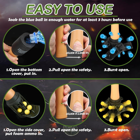 Tactical Toy-Grenade for CS Battle Game, 2Pcs Refillable Fun Impact Pull Ring Grenade Toy with Foam Ammo