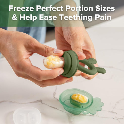 Haakaa Baby Fruit Food Feeder & Mini Freezer Nibble Tray Combo - BPA Free Silicone for Infant Feeding