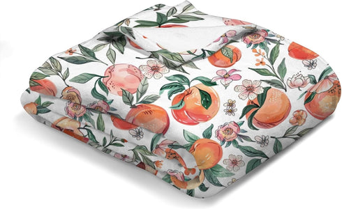 Peach Baby Blankets for Boy Girl, Vintage Peach Fruit Floral Leaves Flannel Soft Swaddle, 30x40