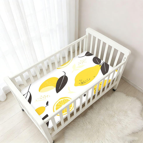 Bseiialft 52 28 Yellow Lemons Leaves Crib Sheets for Boys Girls Soft and Breathable Cotton Baby Sheets for Standard