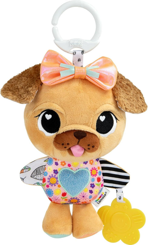 LAMAZE Lovey The Pug Clip On Toy, Baby Sensory Stroller or Car Seat Toy with Clip for On-The-Go Play