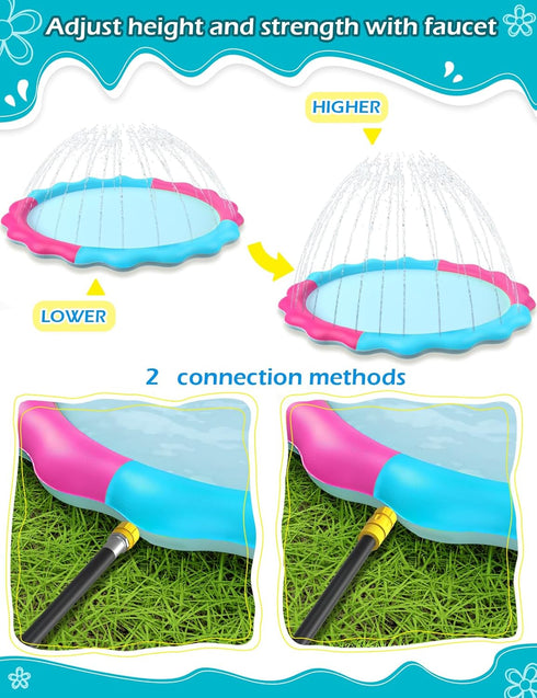 Kids Dog Splash Pad Sprinkler, Non-Slip Splash Pool for Summer Outdoor Water Fun, 59"R for Small Medium Large Dogs