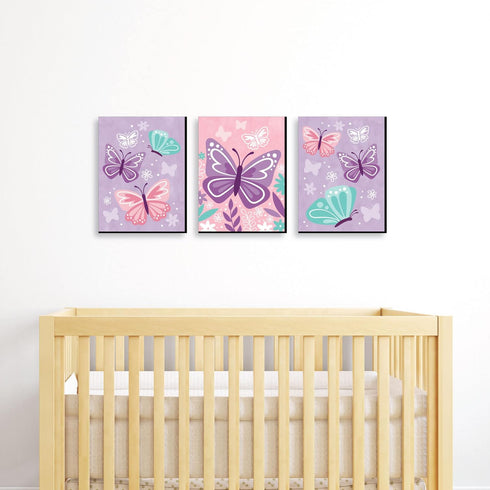 7.5 10 inches Set 3 Big Dot of Happiness Beautiful Butterfly - Floral Nursery Wall Art and Kids Room Decor - x