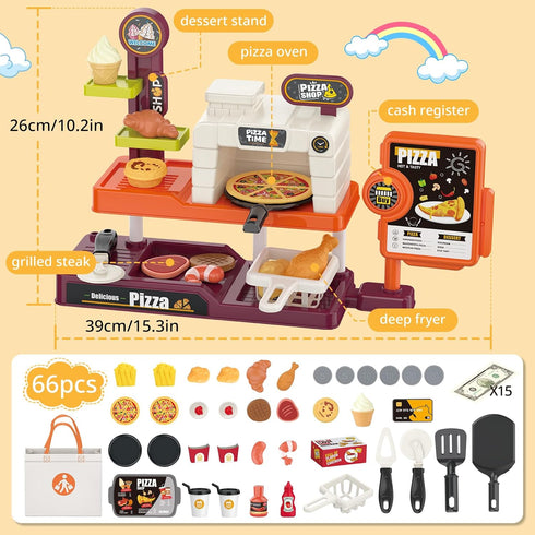Set Playset deAO Pretend Play Store Pizza Play for Kids, Realistic Pizza Pie Pretend Play Food,Slice and Serve Plastic
