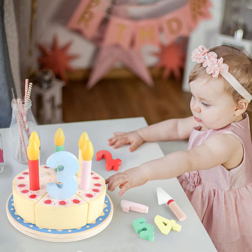 Wooden Cutting Birthday Cake Toys, Fake Cake Toy with Candles and Numbers, Montessori Tea Party Learning Toys