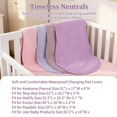 4-Pack 2-Sided Waterproof Changing Pad Liners | Fits Keekaroo Peanut Changer | Extra Thick, Ultra Soft & Absorbent |
