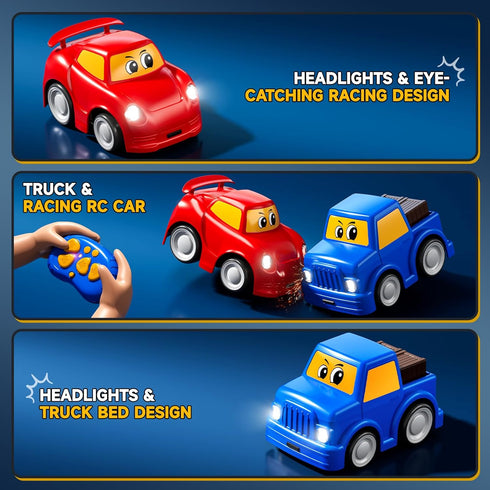 2 2-4 2-Pack 2.4 3 4 5+ Remote Control Car Year Old, Toddler RC Cars Ages Boy, GHz Truck and Race Car with Sound