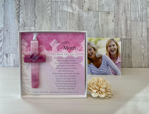 Handmade Glass Cross for Mother - Unique Gift with Poem for Christmas, Mother's Day, Birthday