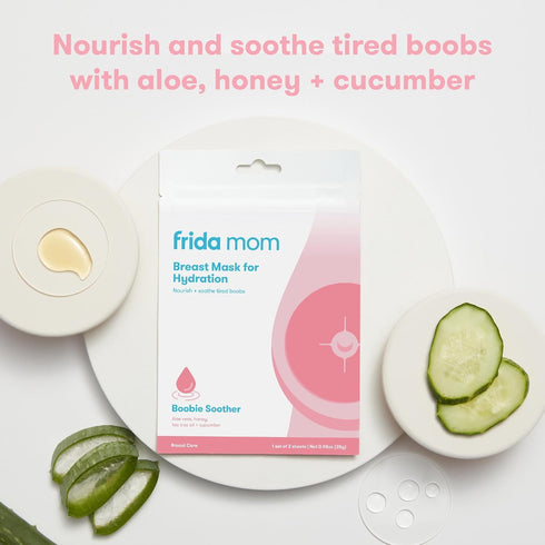 Frida Mom Hydration Packets for Breasts, 2 Sheet Masks with Aloe Vera, Honey, Tea Tree Oil & Cucumber