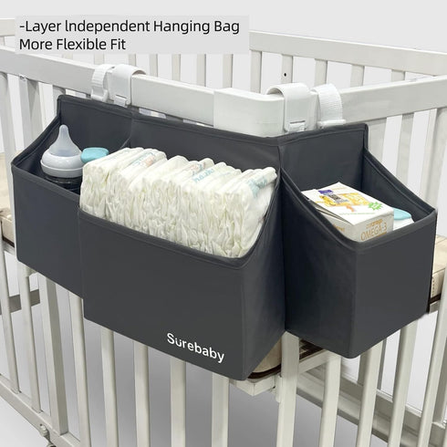 surebaby 3-in-1 Hanging Baby Diaper Caddy, Diaper Caddy Organizer Holder For Baby Crib, Nursery Organization Diaper