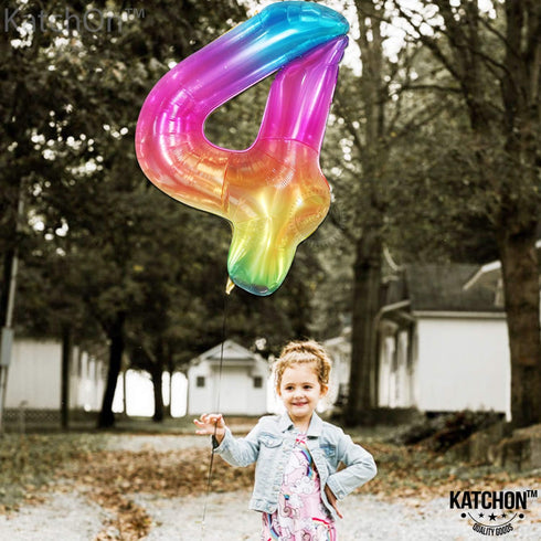 KatchOn Giant Rainbow 4 Balloon Number, 40 Inch, Number 4 Balloons for 4th Birthday Tie Dye Decorations