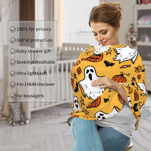 Schgap Halloween Ghost Pumpkin Car Seat Covers Canopy for Baby Nursing Cover Breastfeeding Baby Carrier Cover Stroller