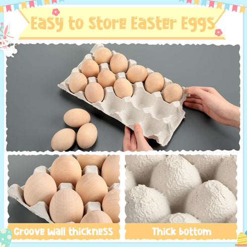 60 Beeveer Pcs Wooden Eggs for Crafts Unpainted Eggs with Blank Egg Cartons, Wooden Fake Food Egg to Paint for Easter