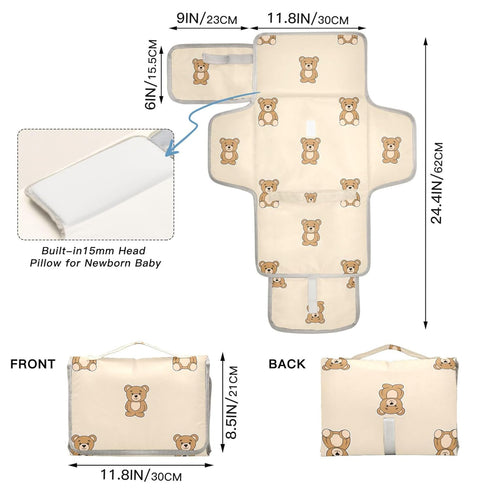 VEKELEE Cute Bears Portable Diaper Changing Pad for Baby, Waterproof & Foldable Changing Mat, Soft & Comfortable