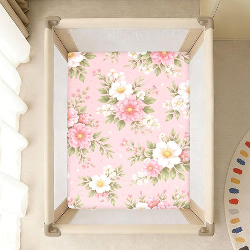 CZXW 52" 28" Pink Flowers Botanical Crib Sheets Fitted x Natural Cotton Soft & Breathable for Baby Crib Mattress