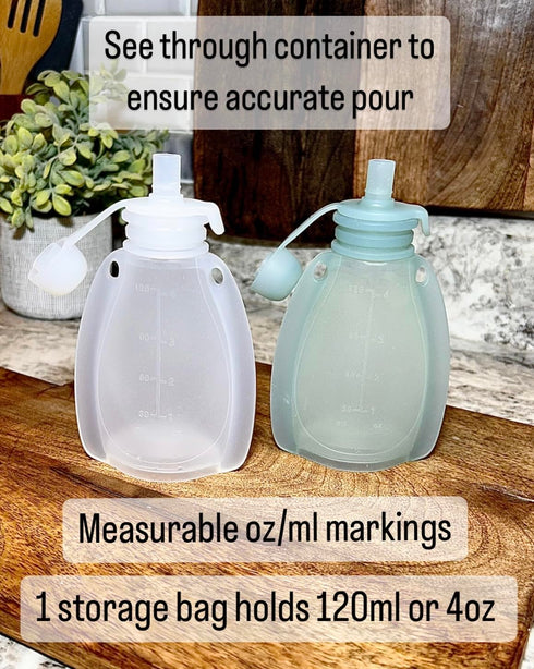 ELLEMMNOP 4oz/120ml (3 Pack, Reusable Silicone Breastmilk Storage Bags, Leak-Proof, Self-Standing, BPA-Free