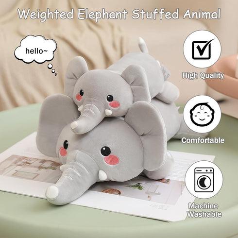 13.8 Inch, 1.6 Lbs SQEQE Weighted Elephant Plush, Weighted Elephant Stuffed Animal, Cute Plushies Soft Pillow Toy Gift
