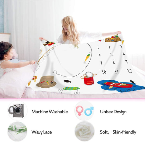 Baby Monthly Milestone Blanket Go Fishing, 48x40in Newborn Memory Blanket BTZDME3