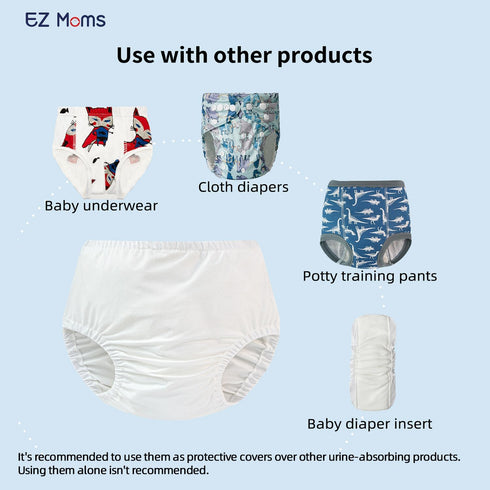 4 Packs 2T EZ Moms Plastic Pants for Toddlers Cloth Diaper Covers Soft Reusable Portable Rubber Pants for Toddlers Boys