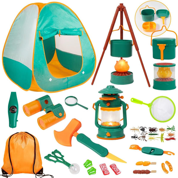 Kids Camping Set with Tent - Meland Toddler Toys for Boys, Campfire, Indoor Outdoor Pretend Play (Green)