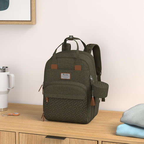 Backpack, Pack RUVALINO Diaper Bag Multifunction Travel Maternity Baby Changing Bags, Large Capacity, Waterproof, Olive