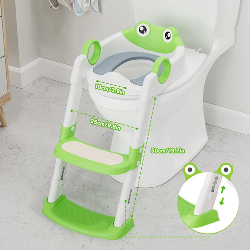 GAOMON Toddler Toilet Training Seat with Ladder Soft PU Cushion, Non-Slip Steps & Handles, Adjustable Height Potty
