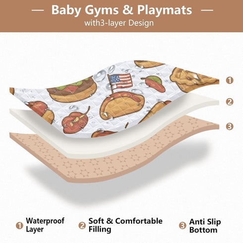 Caihoyu 50'' 50'' Standard Pattern Patriotic Food Soft Padded Baby Playmat for Floor Non-Toxic Kicking Mat for Babies