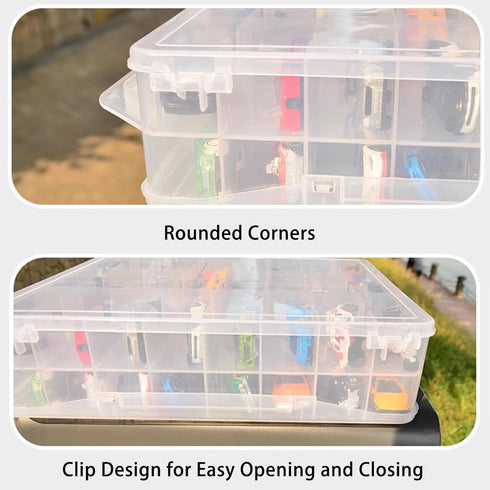 ZZFENGKR 48 1:64 Portable Transparent Double Sided Storage Case - Compartments for Toy Cars, Matchbox Cars, Scale Model