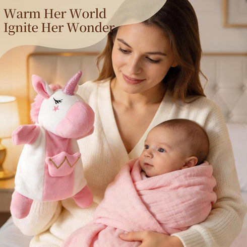 Set 9PCS, 0-9 TUZT Newborn Baby Girl Gift Baby Shower Gift Box with Onesie Blanket Hand Puppet, Newborn Essentials